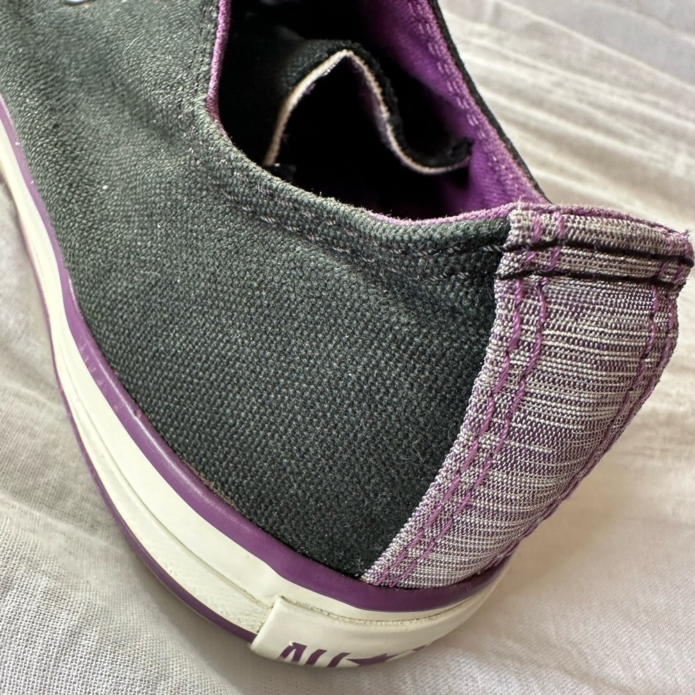 Converse All Star Junior Size 3 Black with Metallic Purple Low Top Sneakers - Picture 10 of 11